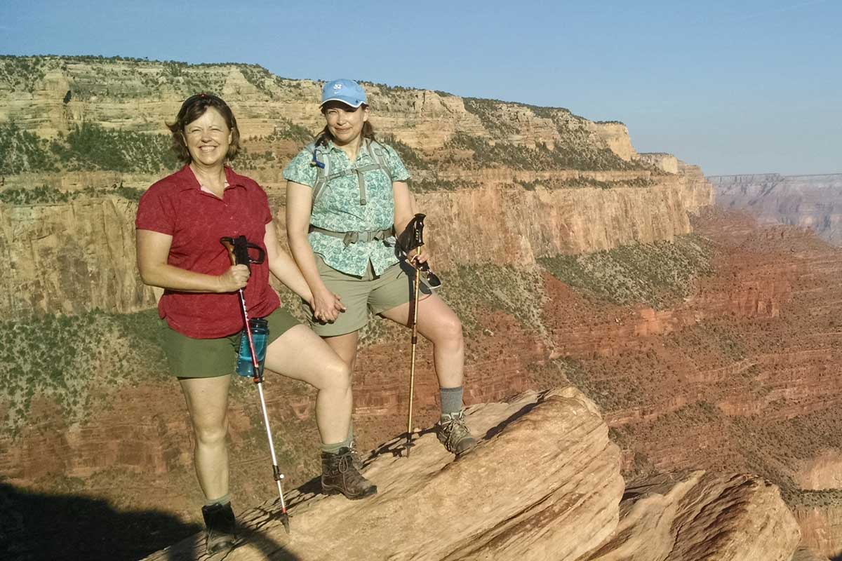Dr. Bonnie Wright hiking with Arlene